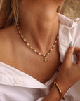 Epidote & Pearl Initial Necklace Gold A-Z