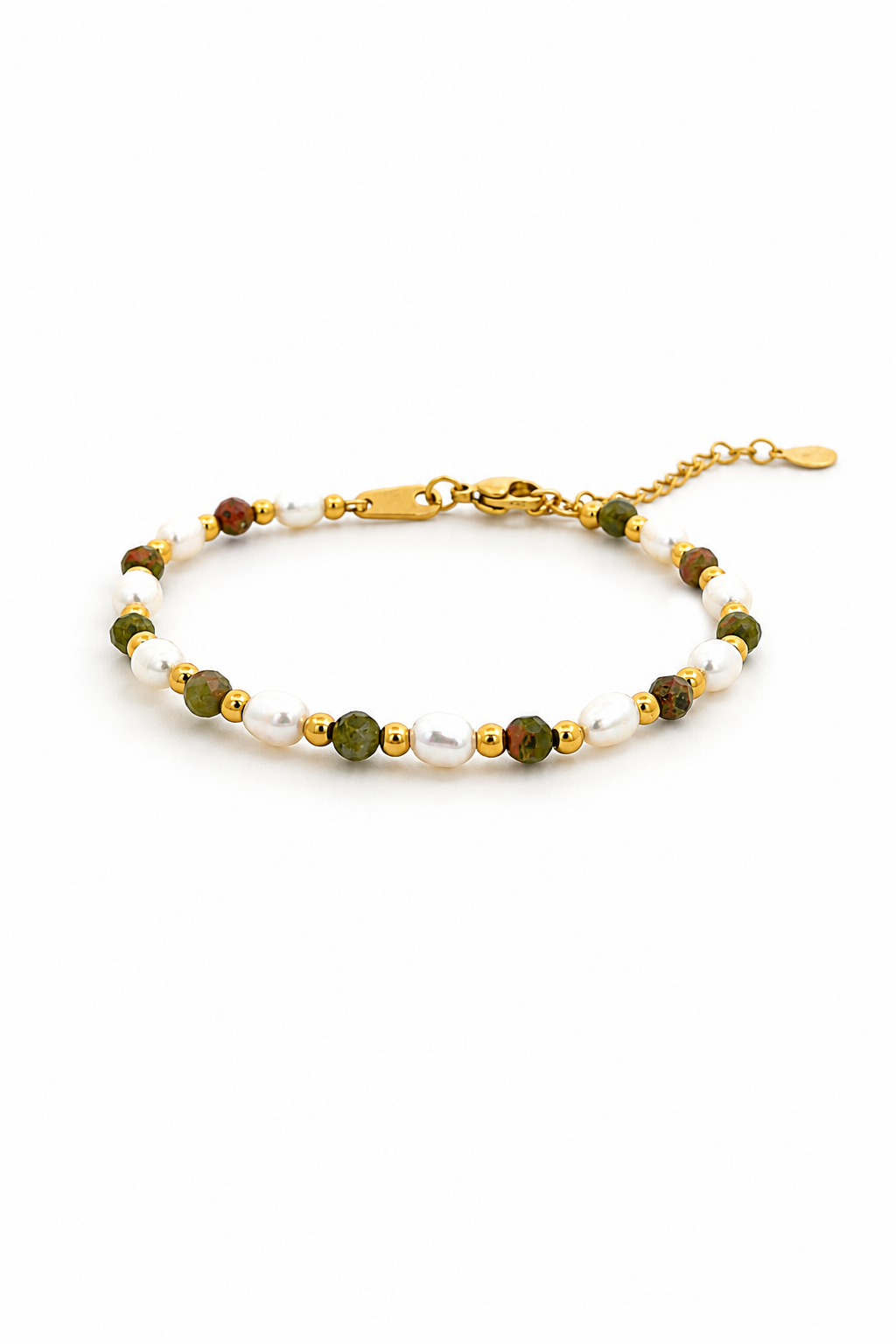 Epidote &amp; Pearl Bracelet Gold