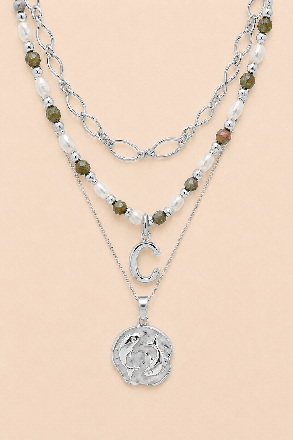 The Epidote Initial &amp; Zodiac Stack Silver