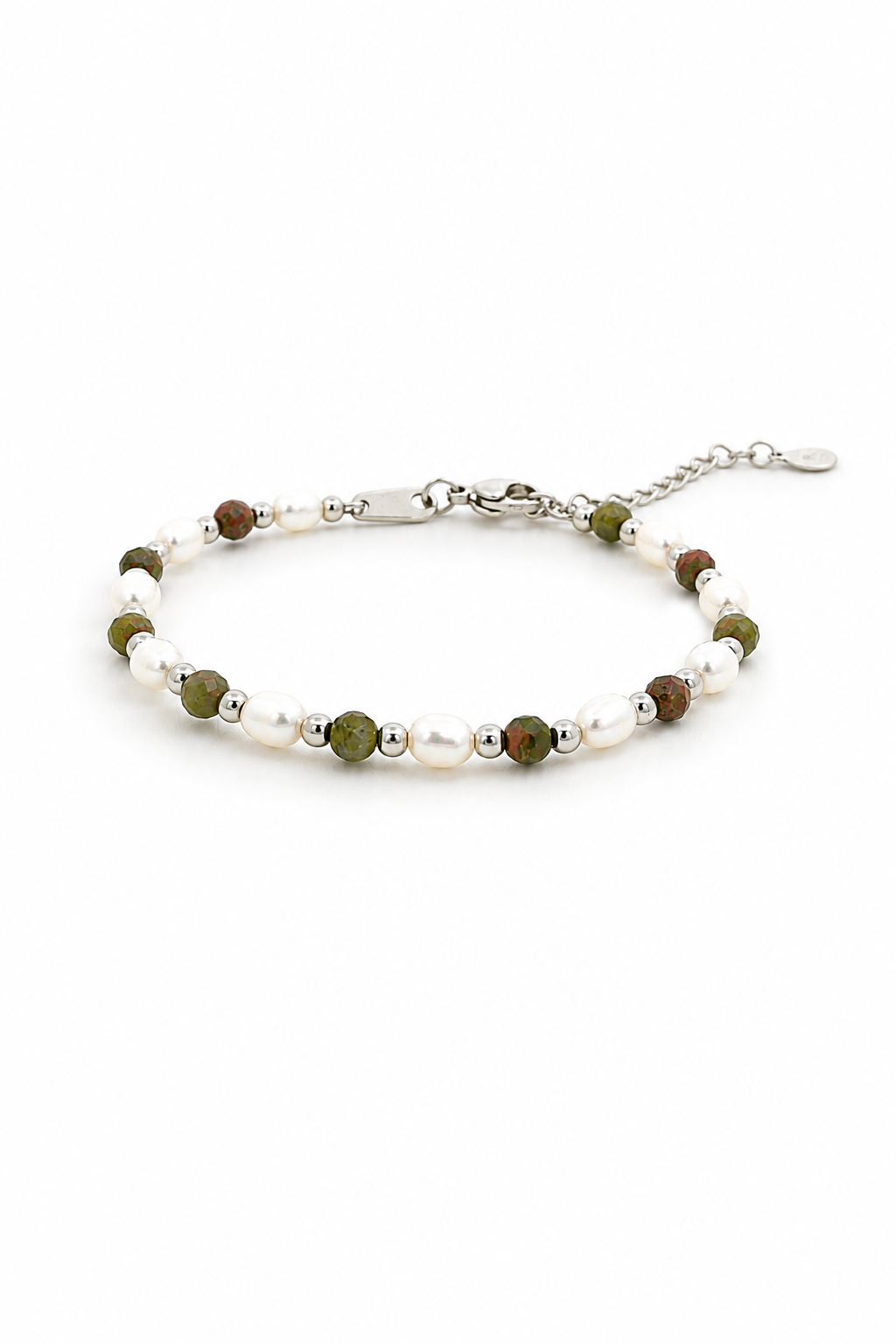 Epidote &amp; Pearl Bracelet Silver