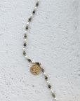 Epidote & Pearl Zodiac Coin Necklace Gold