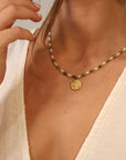 Epidote & Pearl Zodiac Coin Necklace Gold