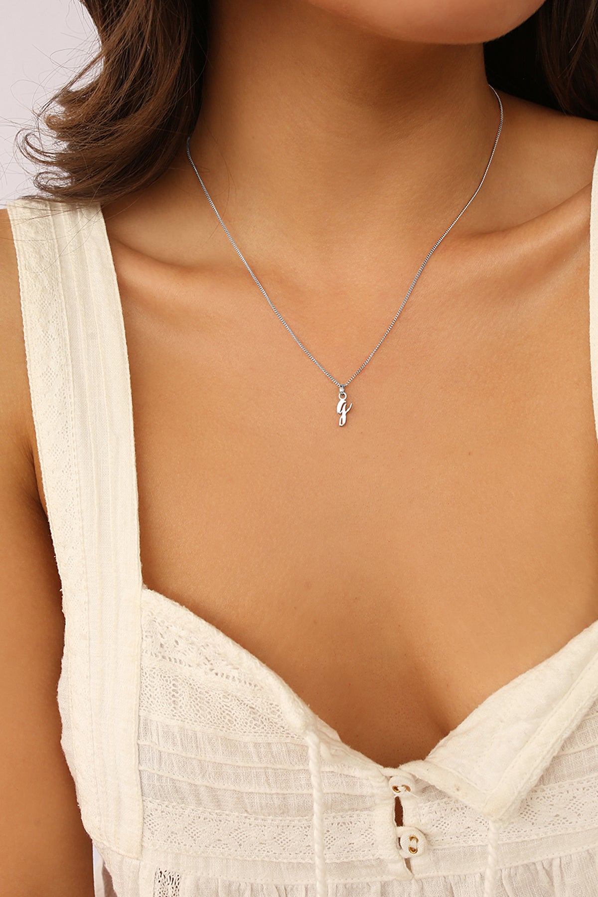 Initial Necklace Cursive Silver A-Z