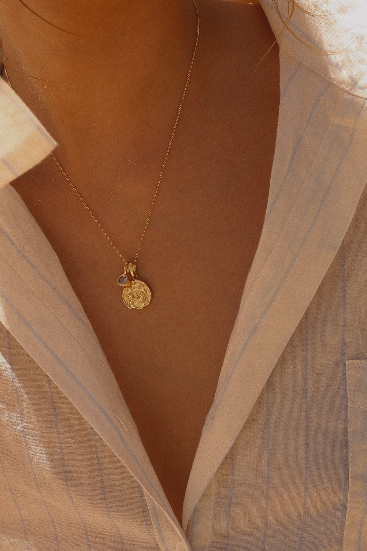 Gemini Coin Necklace With Your Birthstone Gold