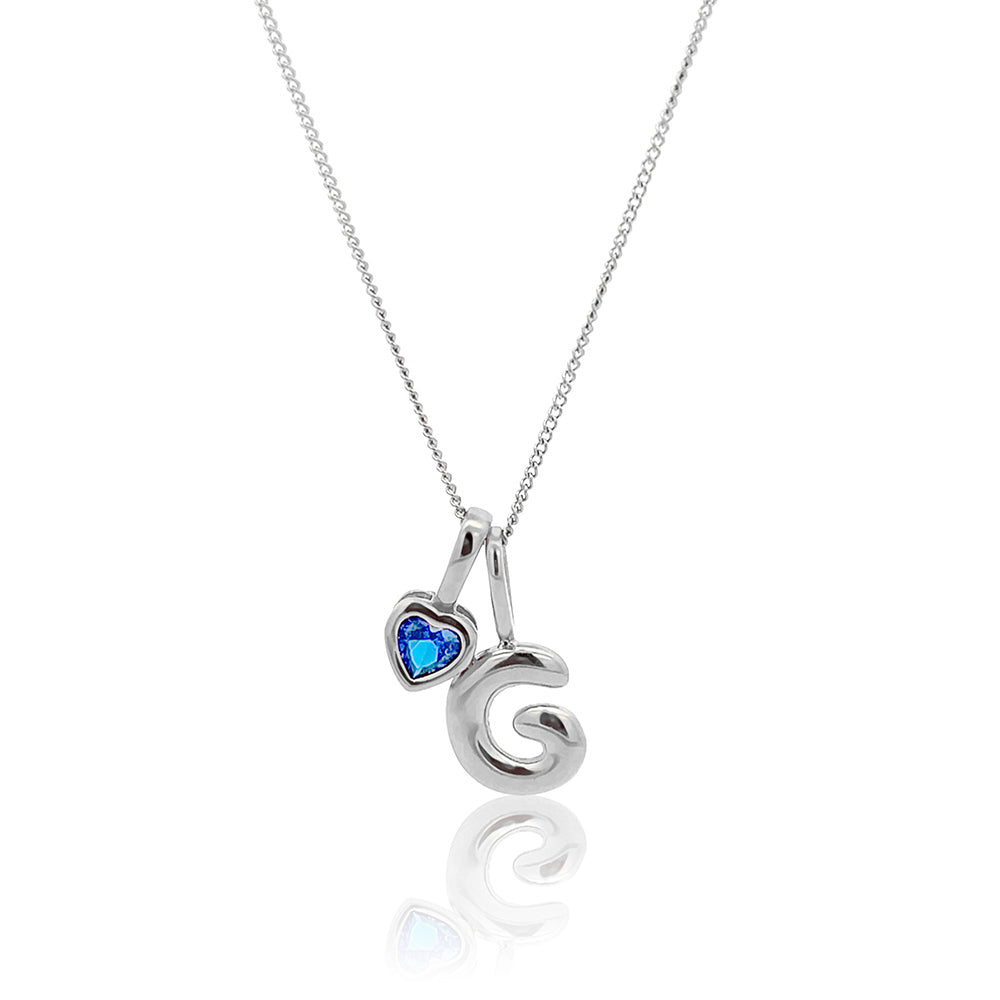 Initial Necklace Bubble With Your Birthstone Silver A-Z
