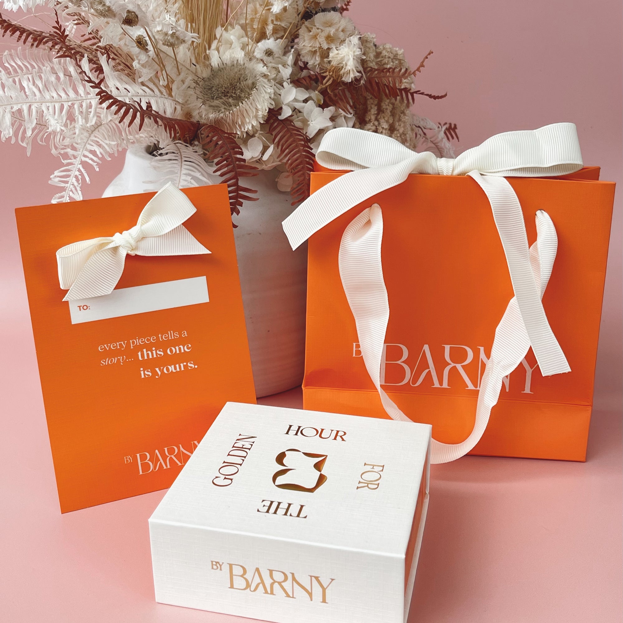 Beautifully Wrapped and ready to Gift in our Signature Gift Bag, Card, and Jewellery Box.