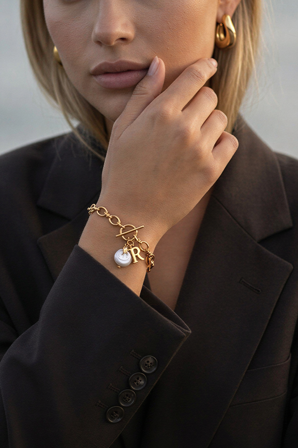 Jessa Initial Latch &amp; Lock Bracelet Gold