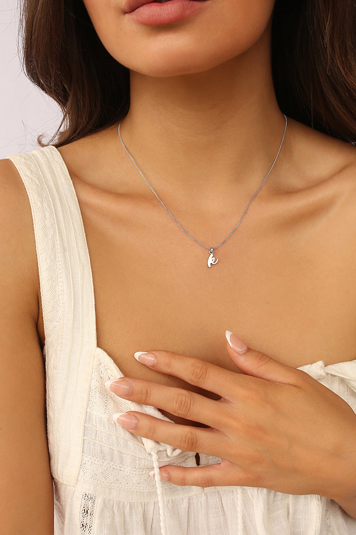 Initial Necklace Cursive Silver A-Z