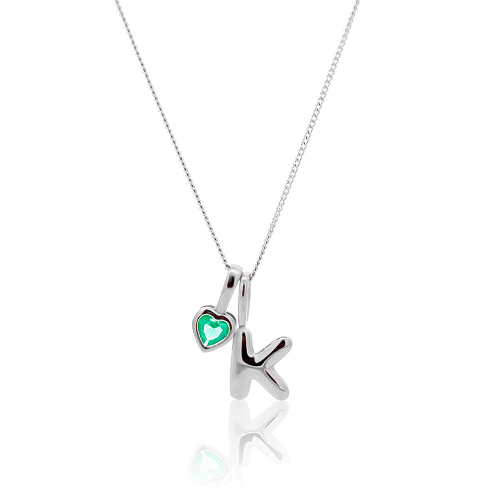 Initial Necklace Bubble With Your Birthstone Silver A-Z