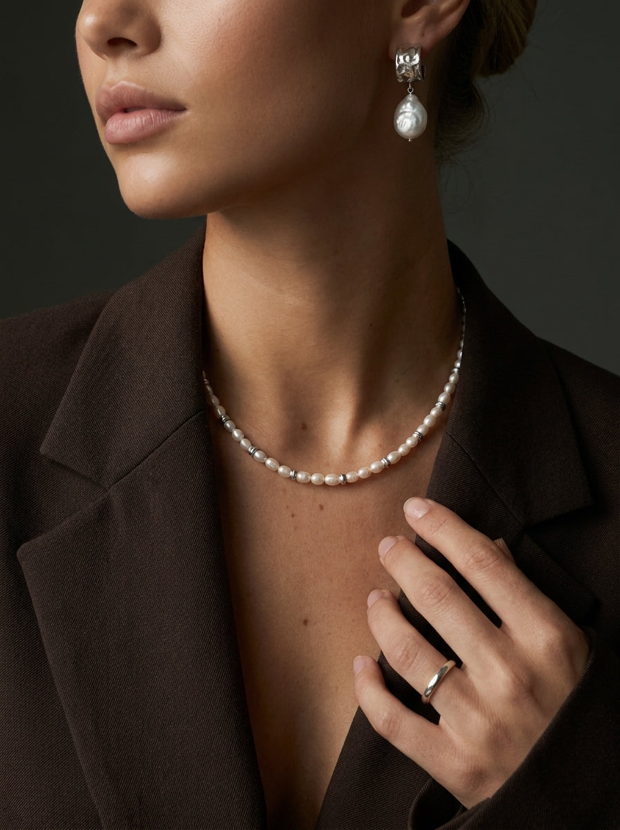 Esme Pearl Earrings Silver