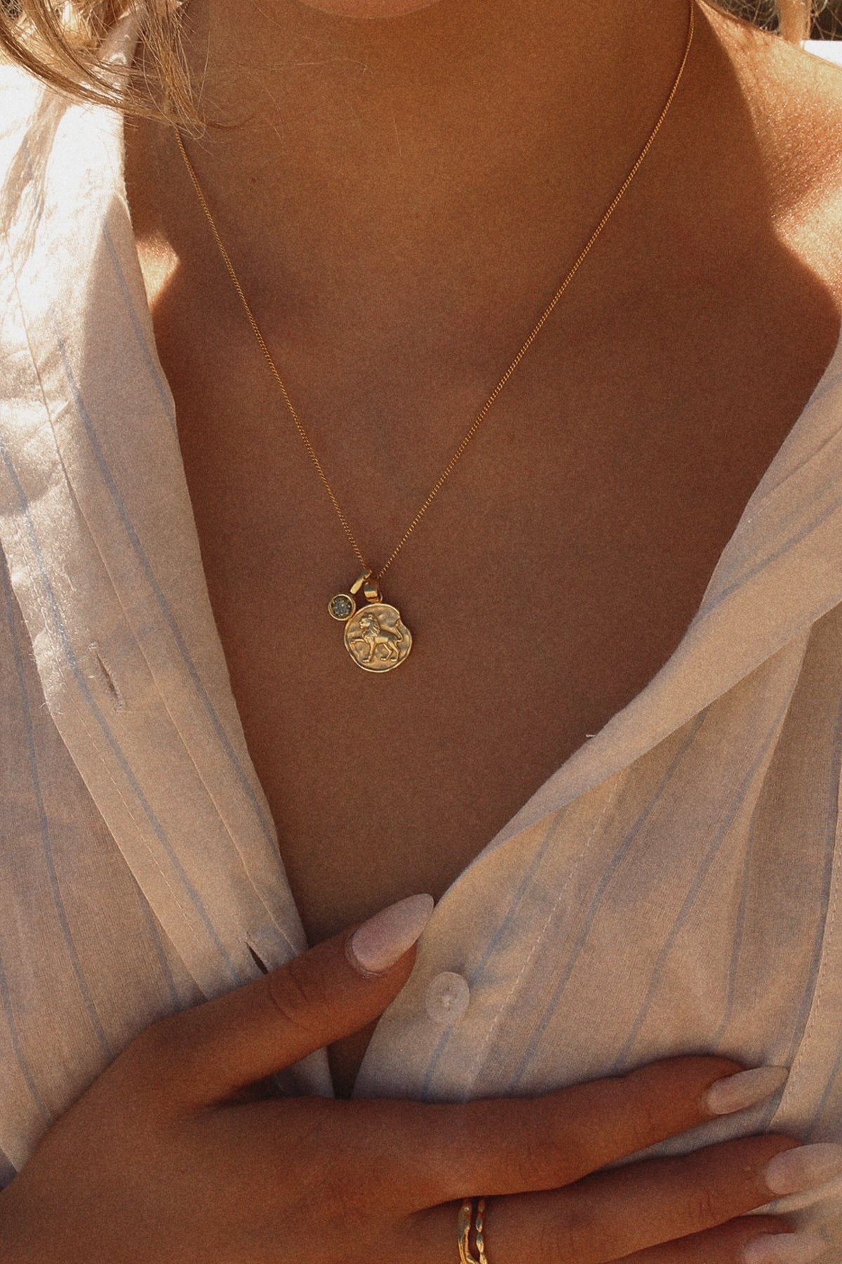 Leo Coin Necklace With Your Birthstone Gold