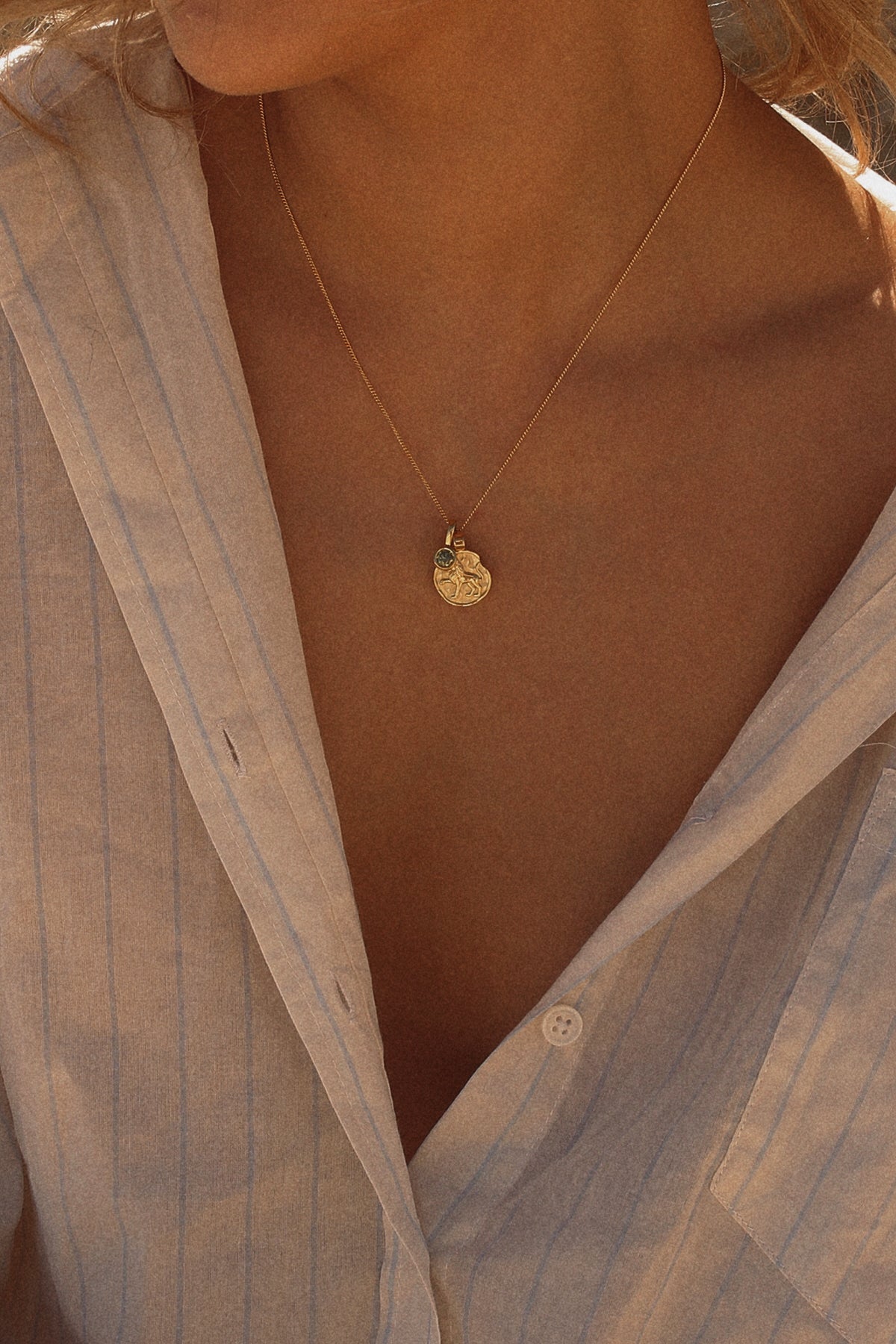Leo Coin Necklace With Your Birthstone Gold