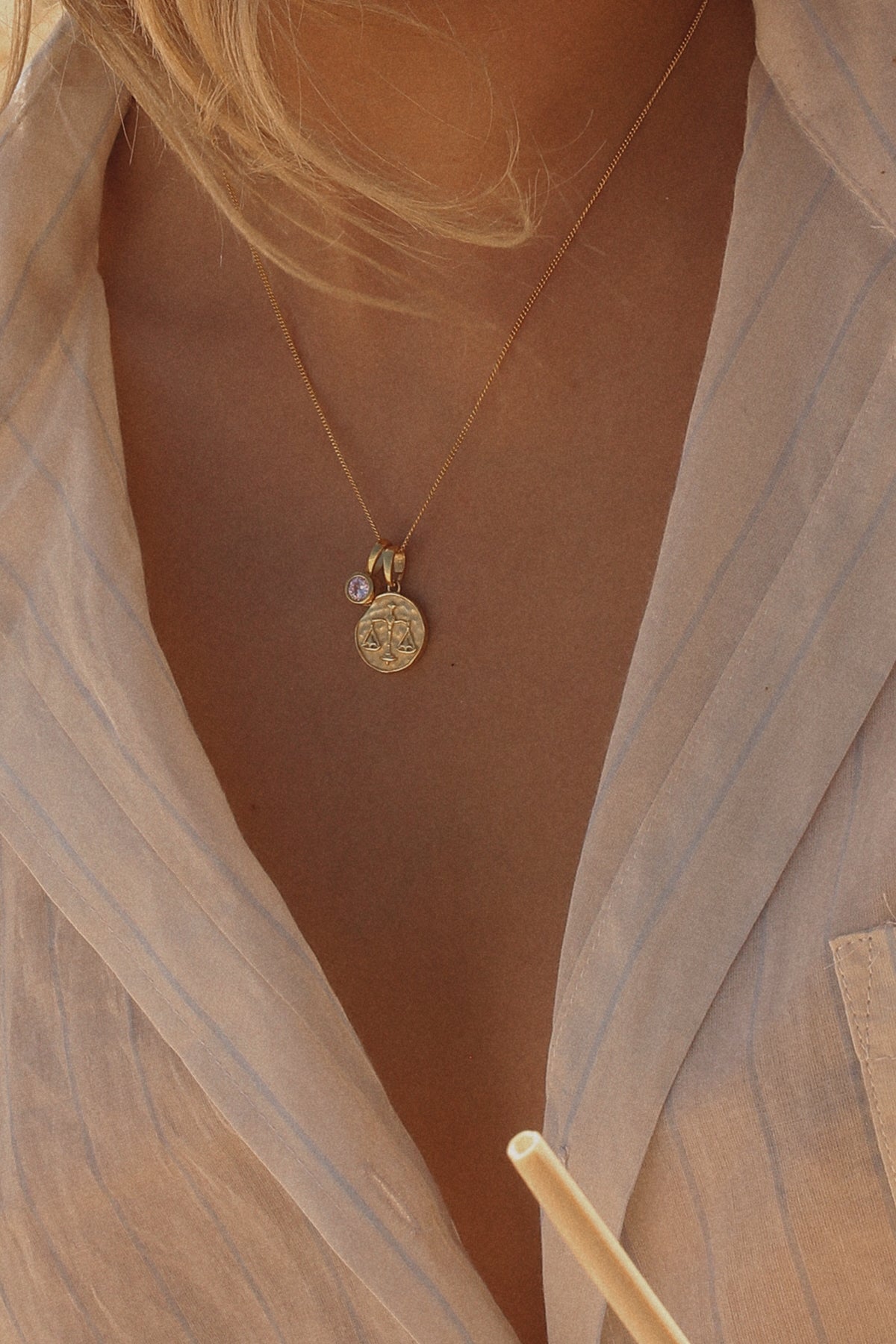 Libra Coin Necklace With Your Birthstone Gold