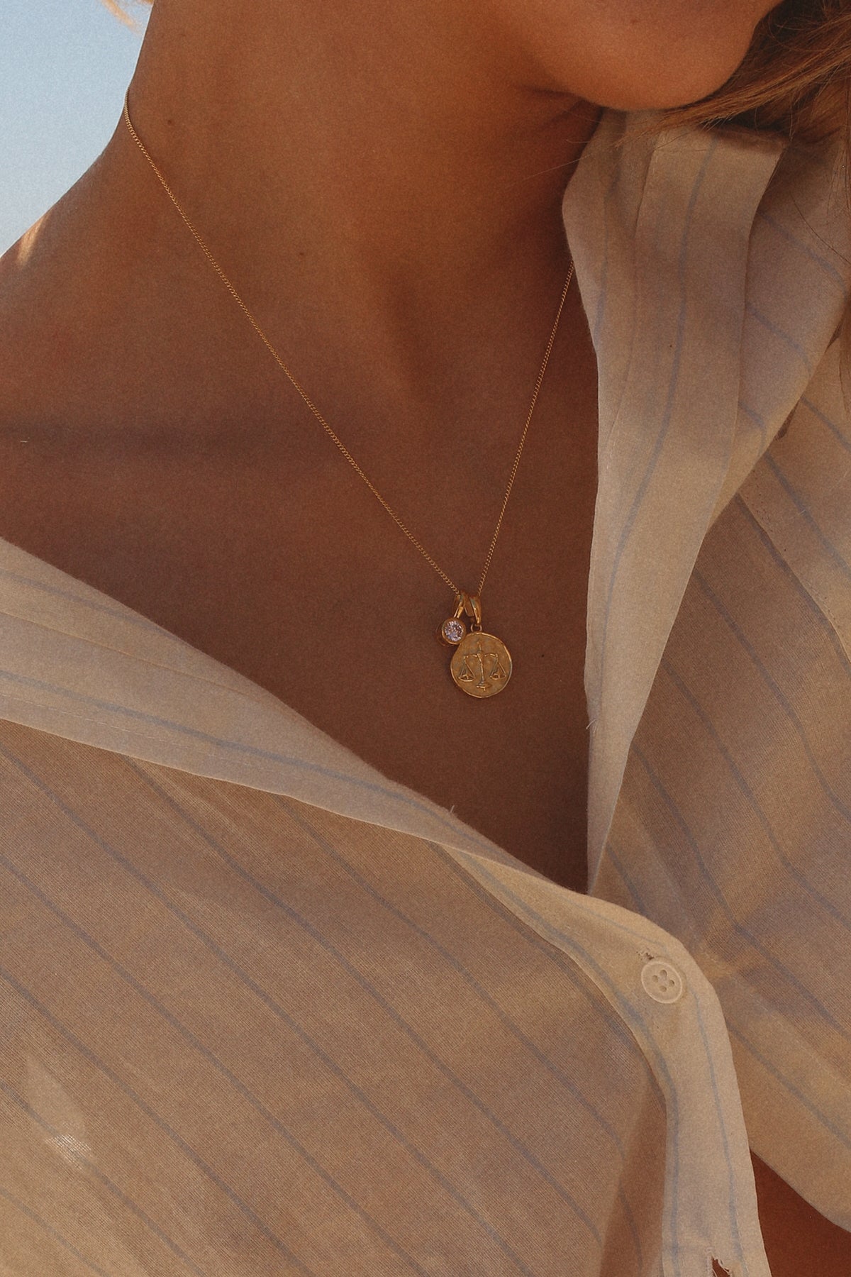 Libra Coin Necklace With Your Birthstone Gold