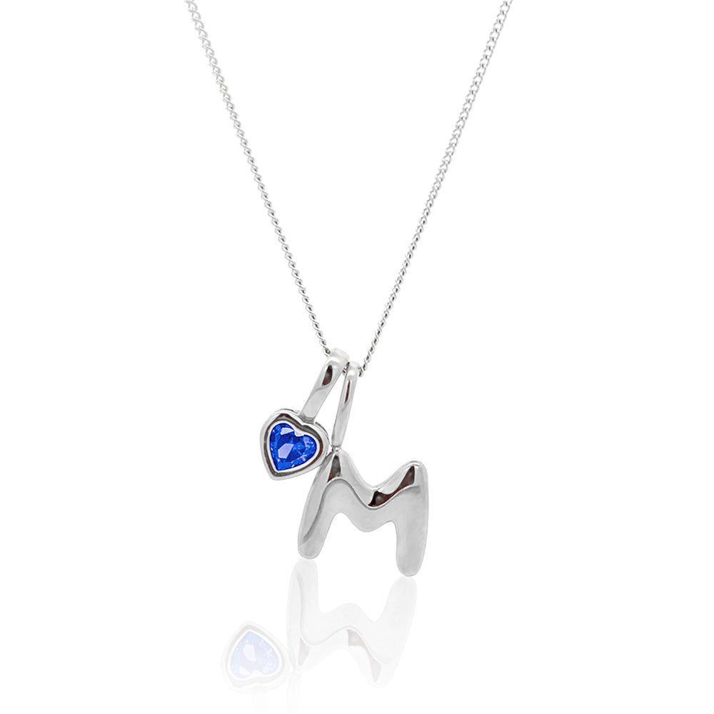 Initial Necklace Bubble With Your Birthstone Silver A-Z