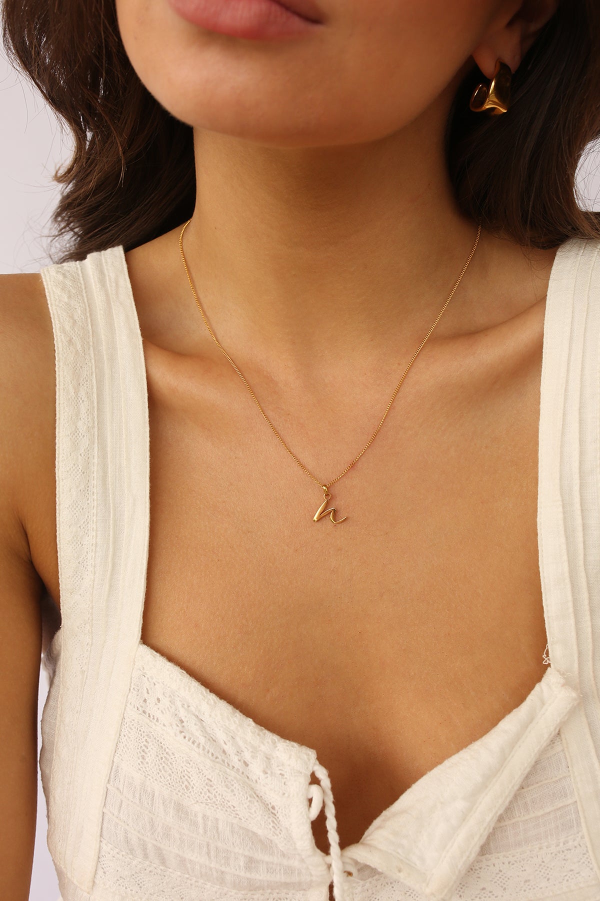 Initial Necklace Cursive Gold A-Z