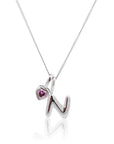 Initial Necklace Bubble With Your Birthstone Silver A-Z