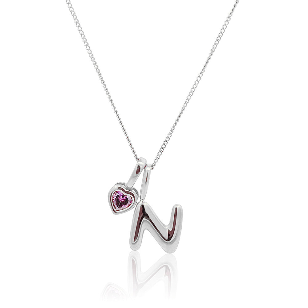 Initial Necklace Bubble With Your Birthstone Silver A-Z