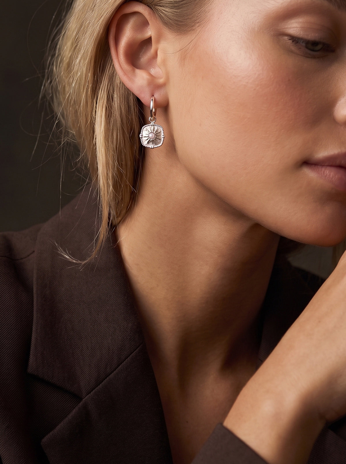 Olive Pearl Earrings Silver