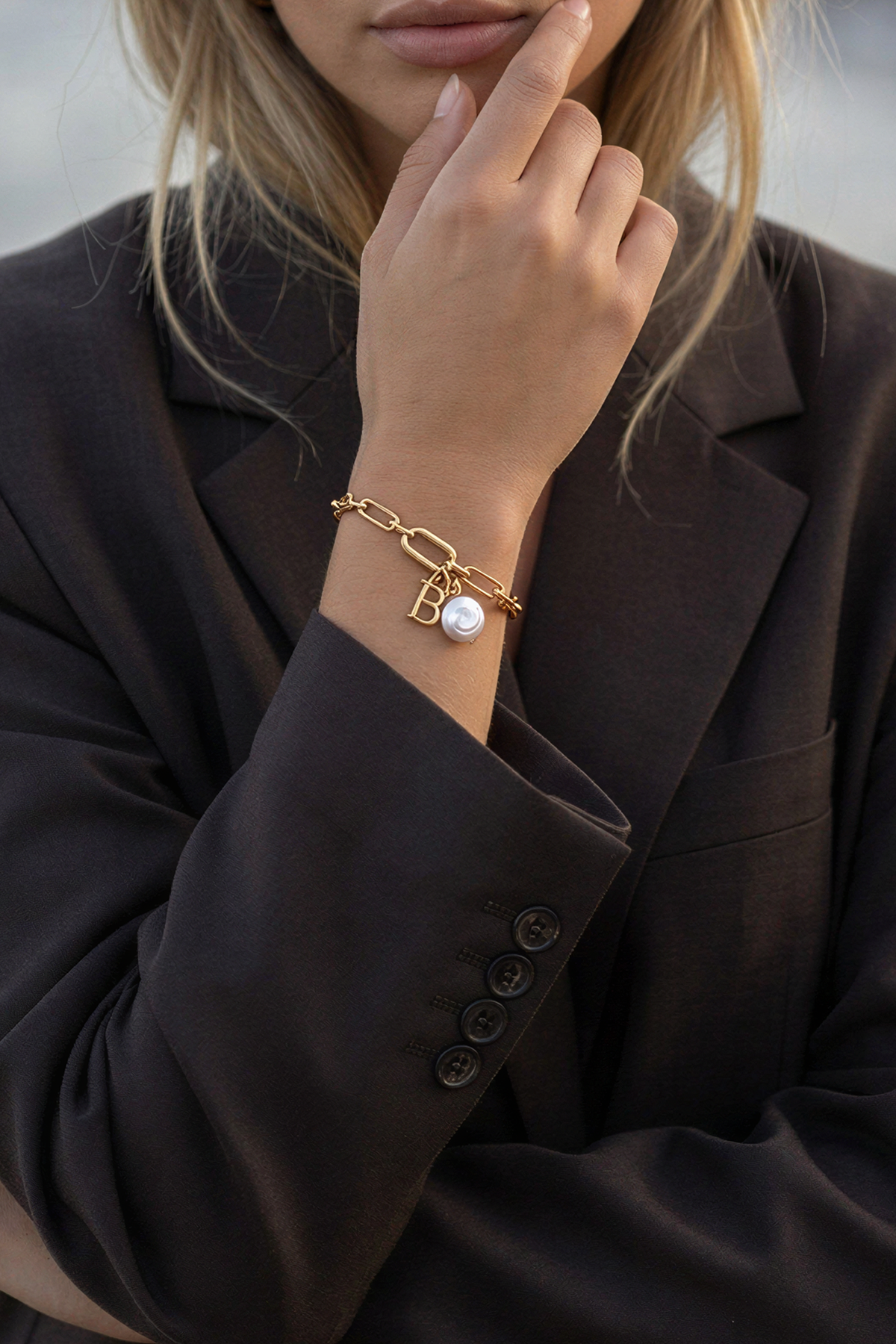 Olivia Initial Latch &amp; Lock Bracelet Gold
