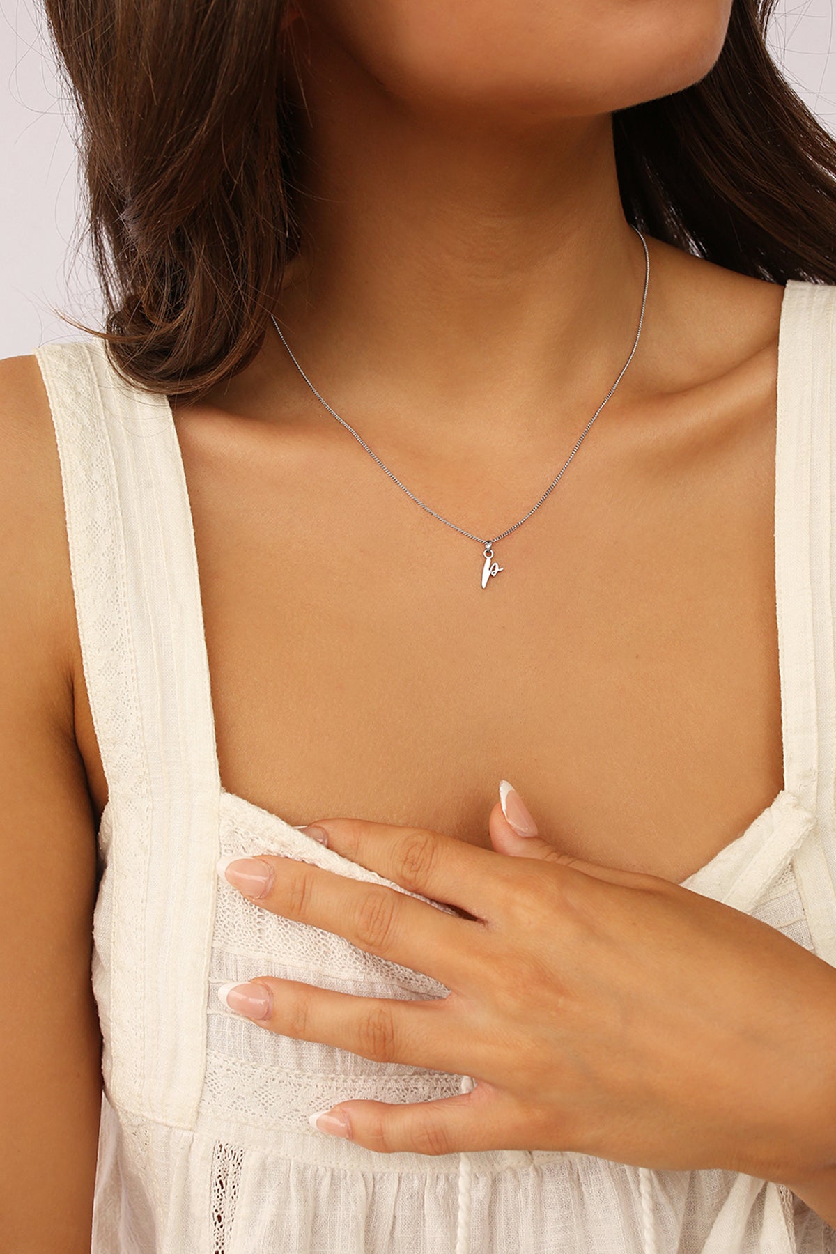 Initial Necklace Cursive Silver A-Z