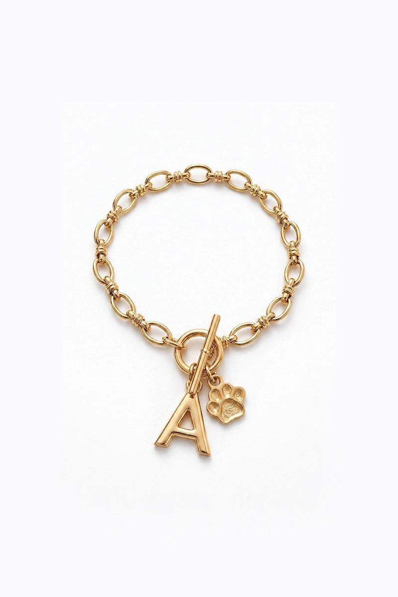 The Paw &amp; Initial Latch Bracelet Gold | Silver
