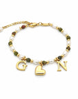 Epidote & Pearl Initial Bracelet Gold