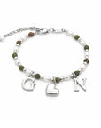 Epidote & Pearl Initial Bracelet Silver