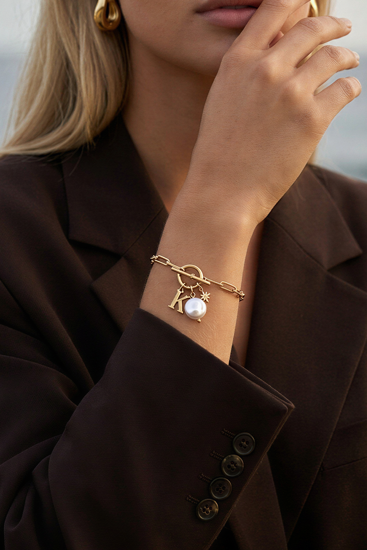 Pippa Initial Latch &amp; Lock Bracelet Gold
