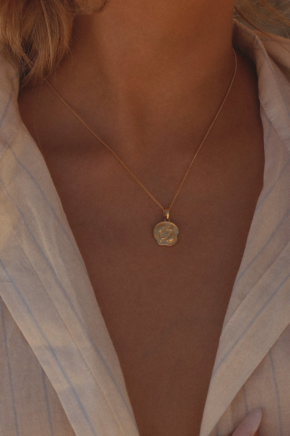 Pisces Coin Necklace Gold
