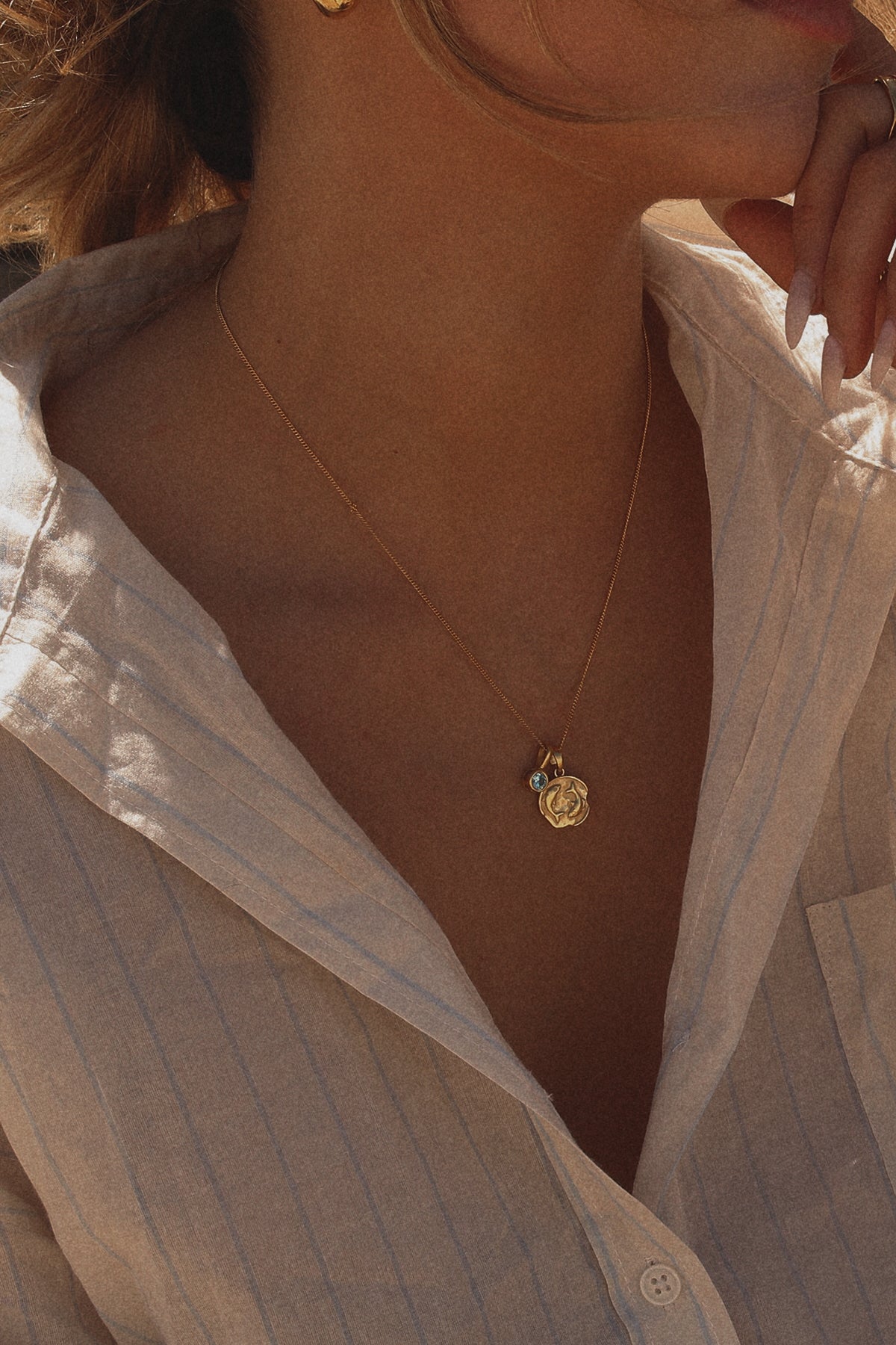 Pisces Coin Necklace With Your Birthstone Gold