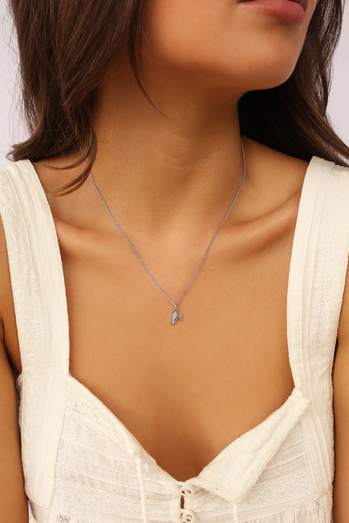 Initial Necklace Cursive Silver A-Z