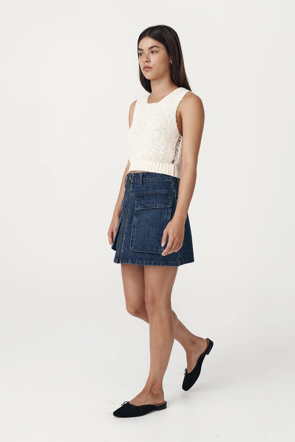 Alfred Zip Mini Skirt Washed Indigo