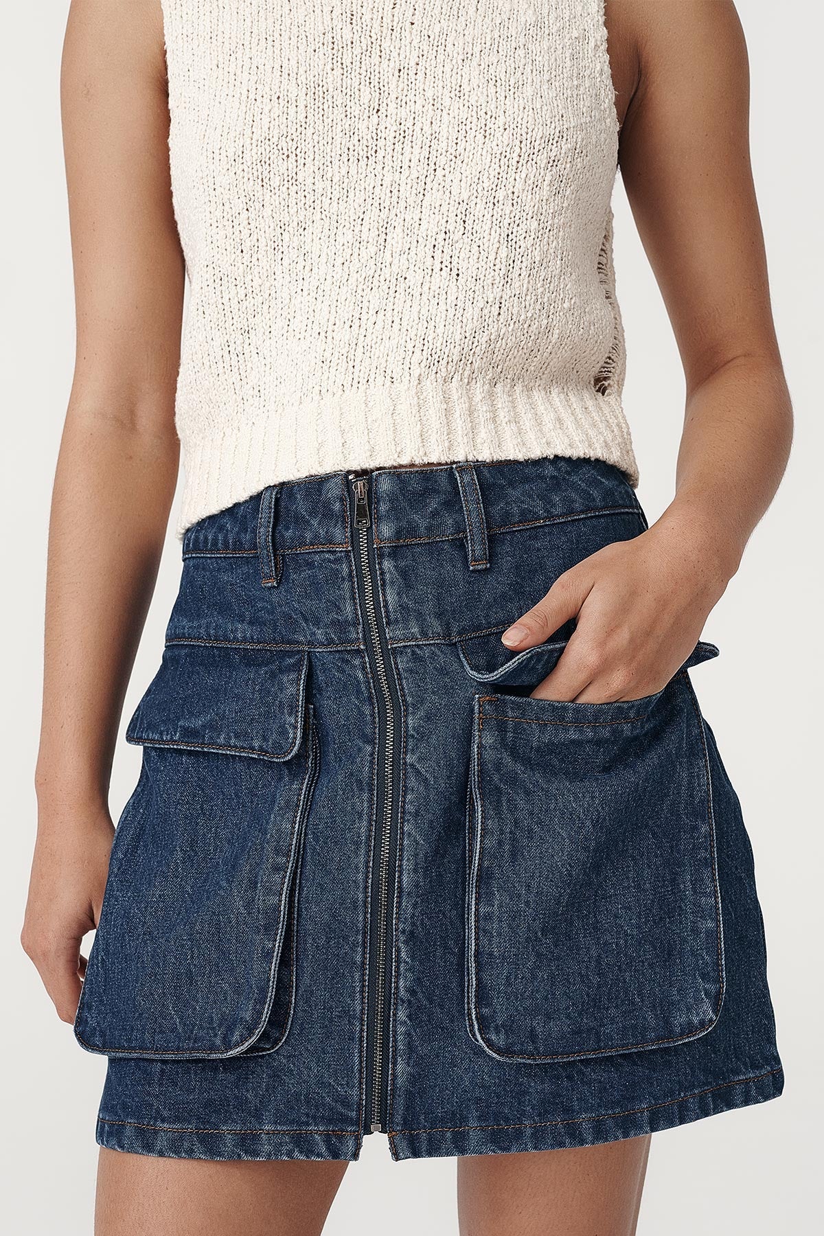 Alfred Zip Mini Skirt Washed Indigo