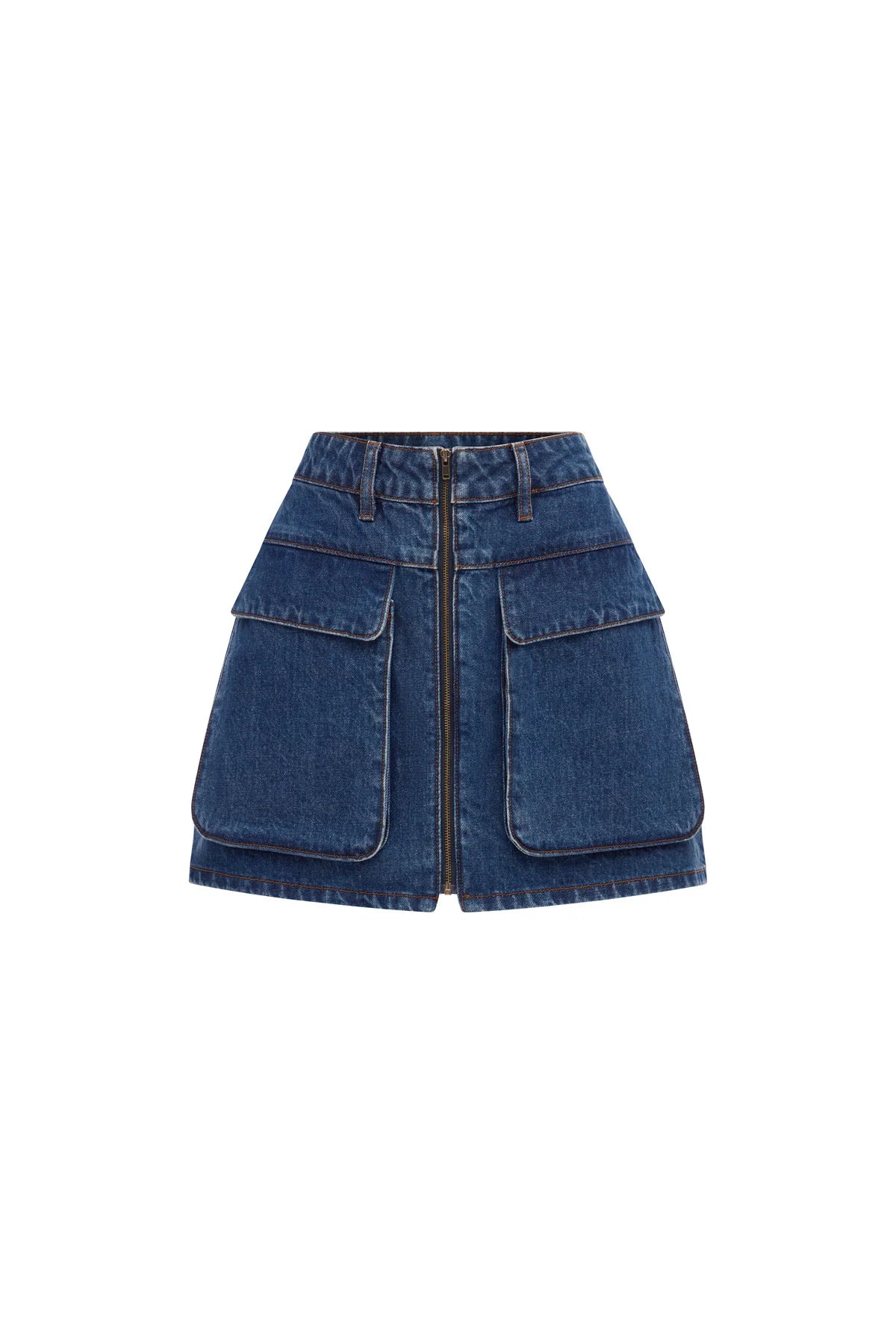 Alfred Zip Mini Skirt Washed Indigo