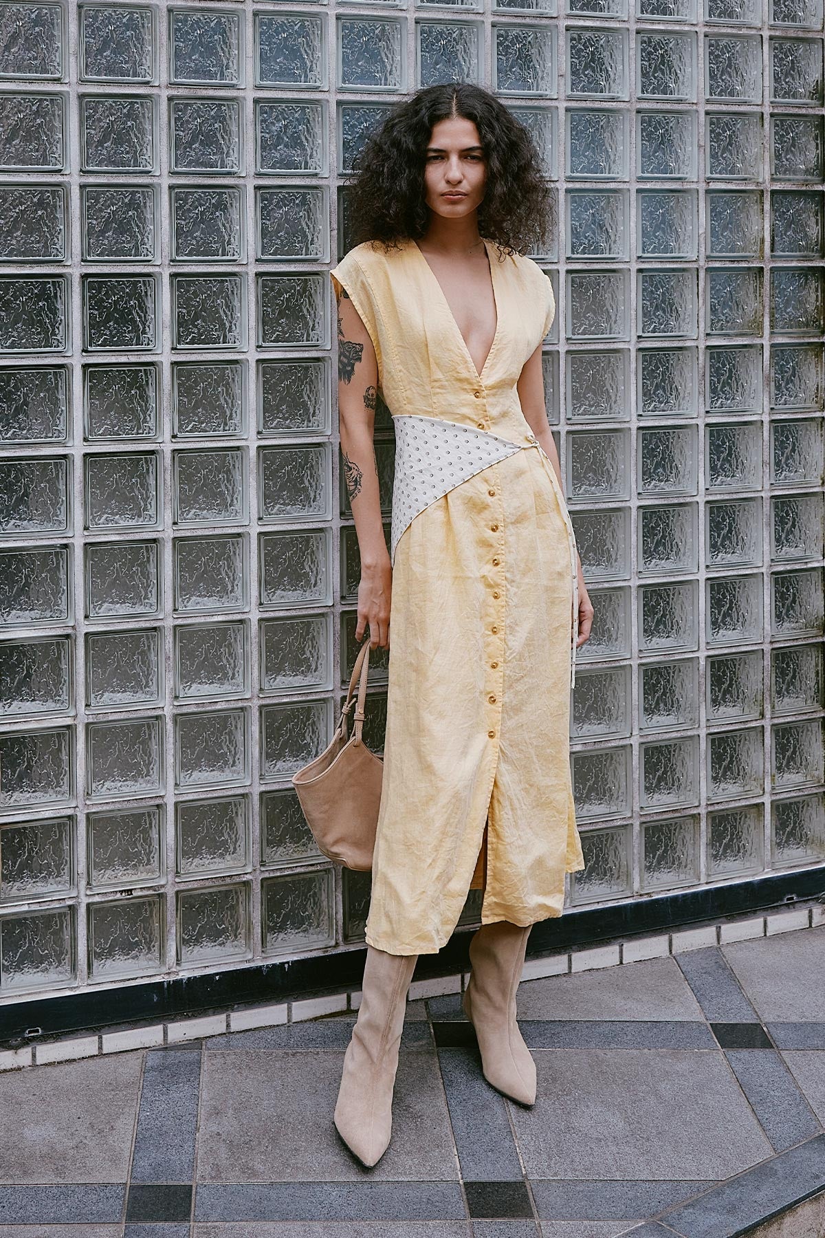 Mira Linen Midi Dress Lemon