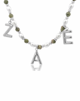Epidote & Pearl 3 Initial Necklace Silver