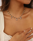 Epidote & Pearl 3 Initial Necklace Silver