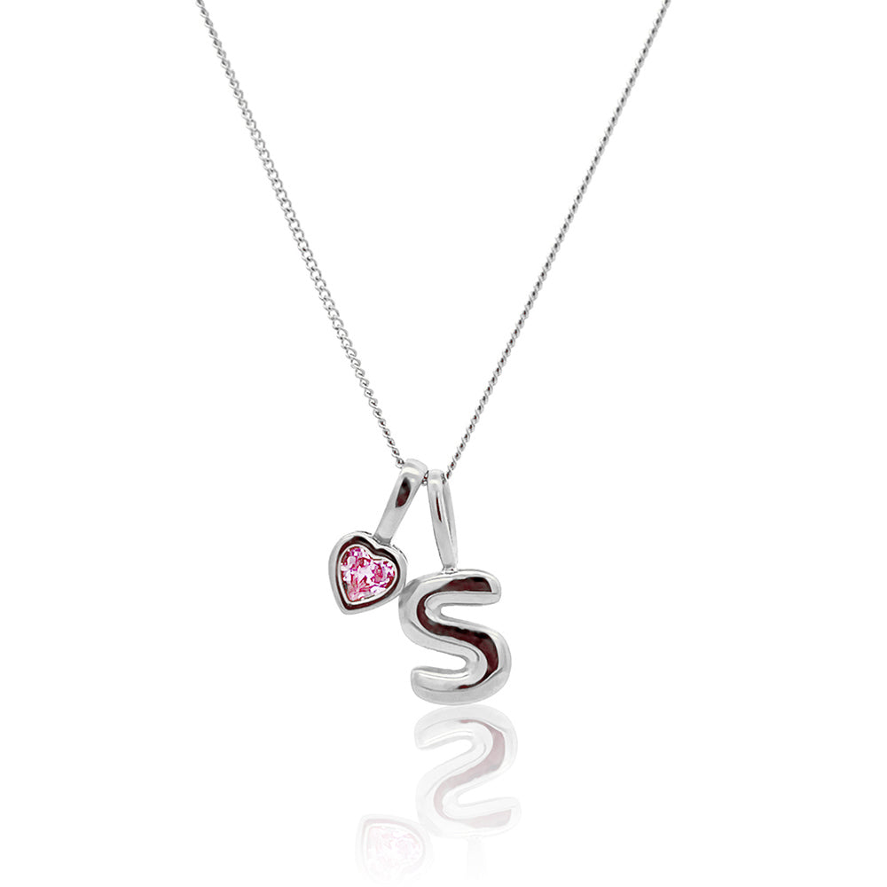 Initial Necklace Bubble With Your Birthstone Silver A-Z