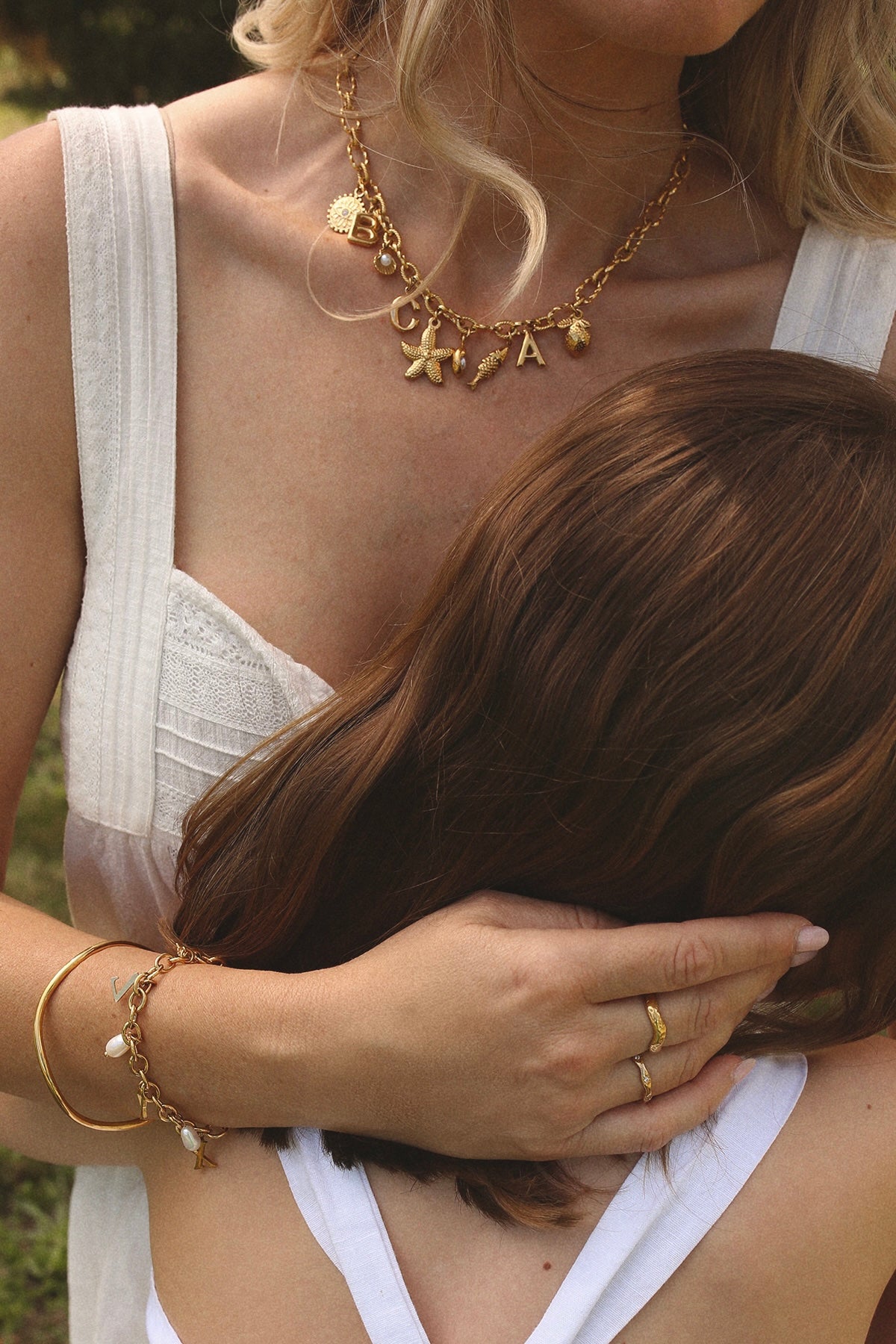 The Annabelle 3 Initial Charm Necklace Gold