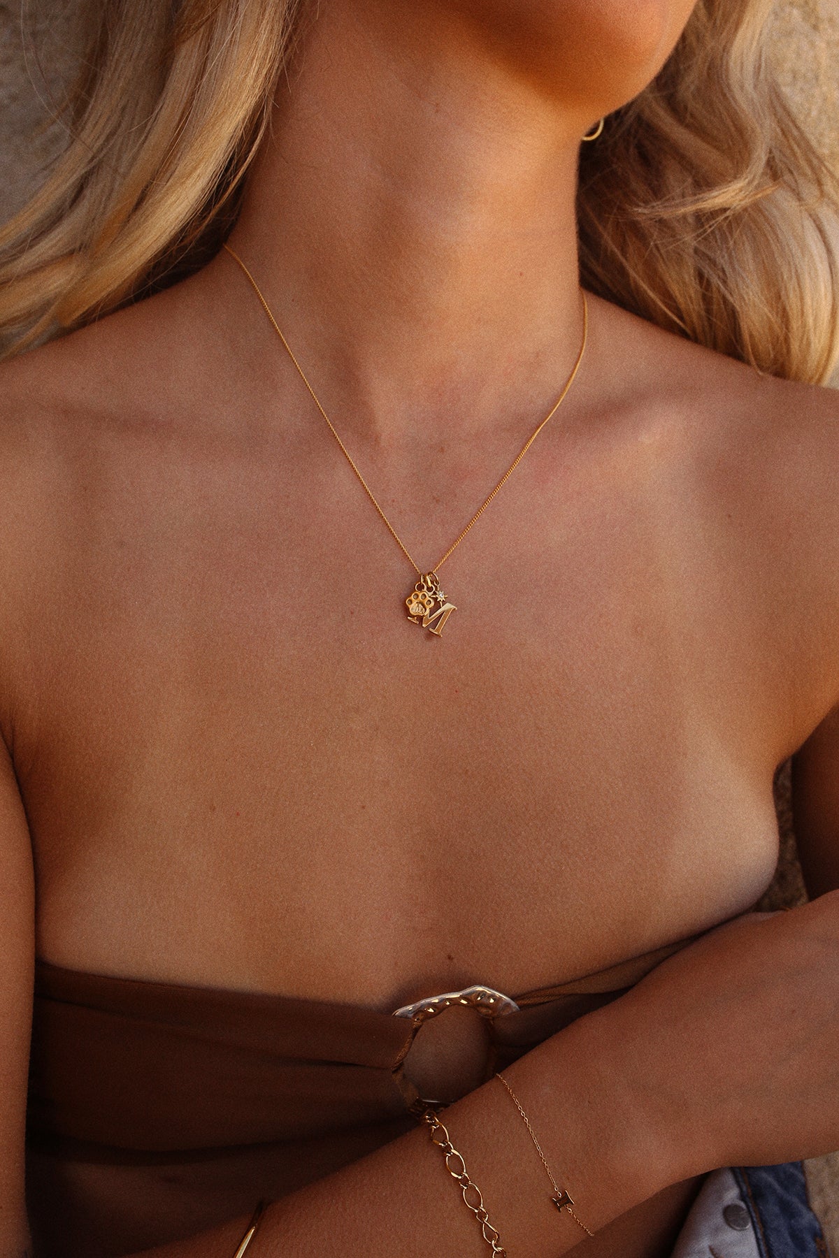 The Paw &amp; Initial Necklace A - Z Gold