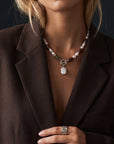Vela Toggle Necklace Epidote & Pearl Silver