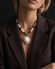 Vela Toggle Necklace Epidote & Pearl Silver