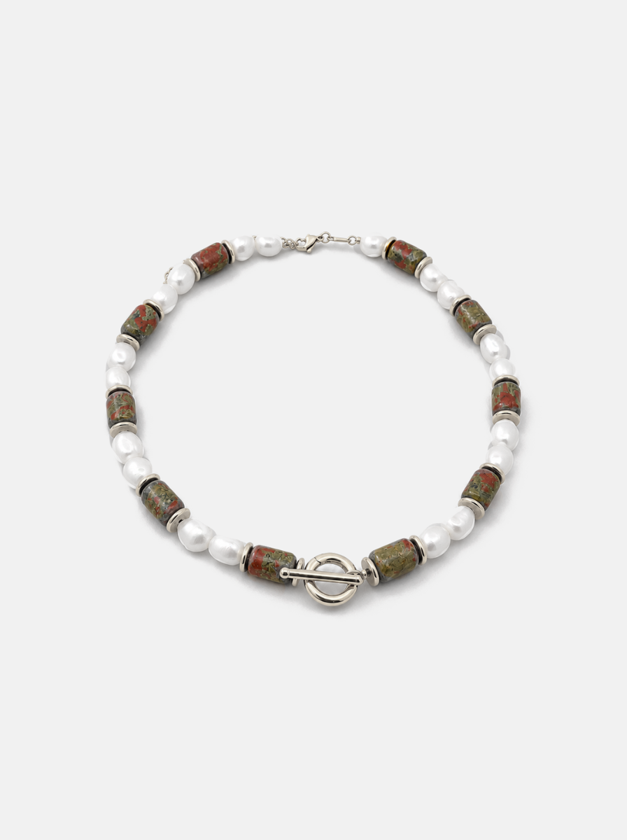 Vela Toggle Necklace Epidote & Pearl Silver